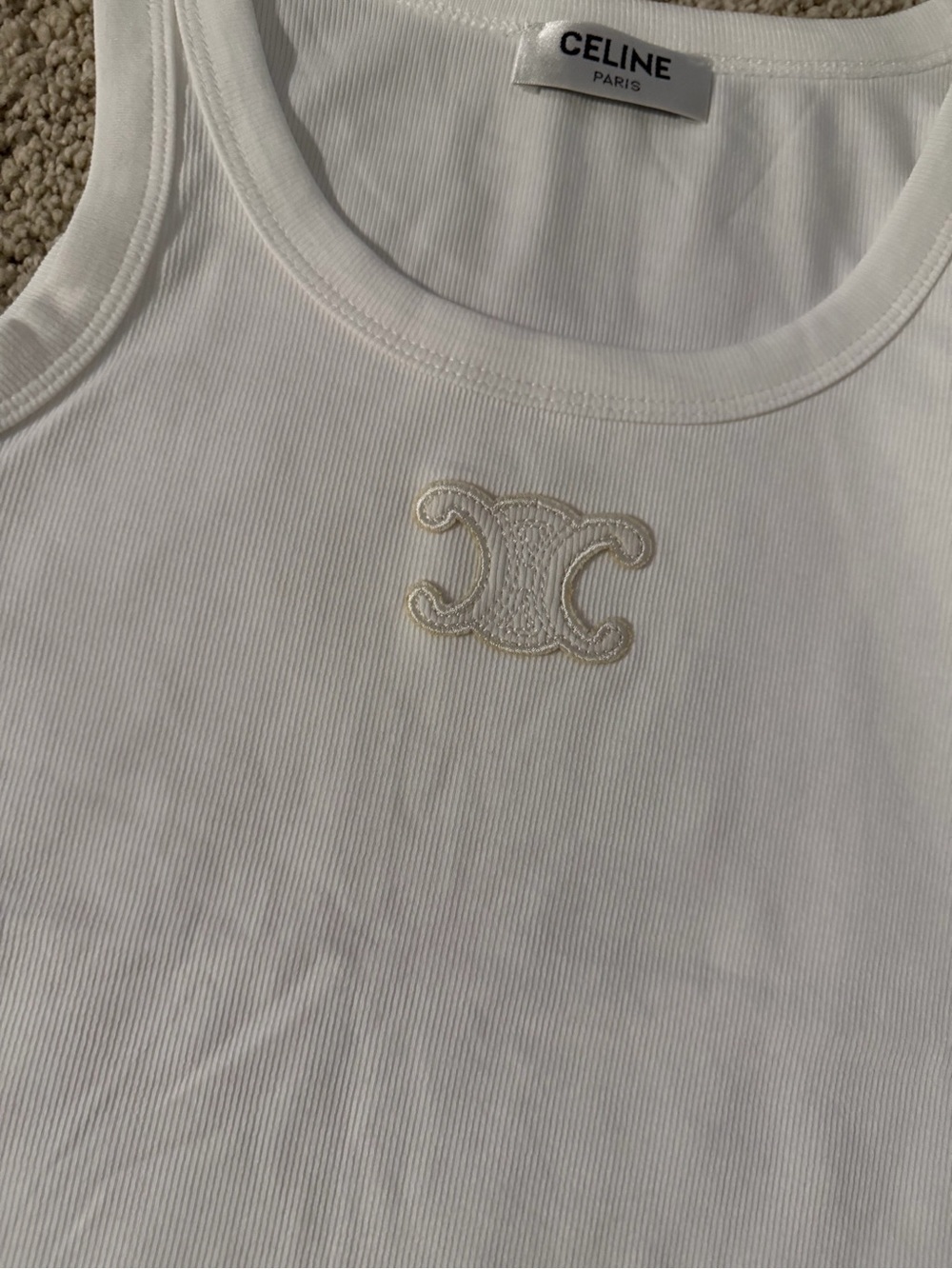 Celine White Tank Top with Embroidered Logo - Picture 5 of 5